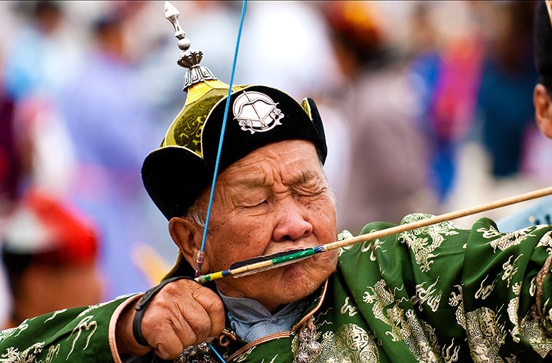 A Mongolian archer at Mongolia's Naadam Festival