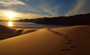 A glorious image of Khar Nuur in Zavkhan Province - it is quite remarkable - a crystal clear alpine lake surrounded by mountain steppe and sand dunes.
