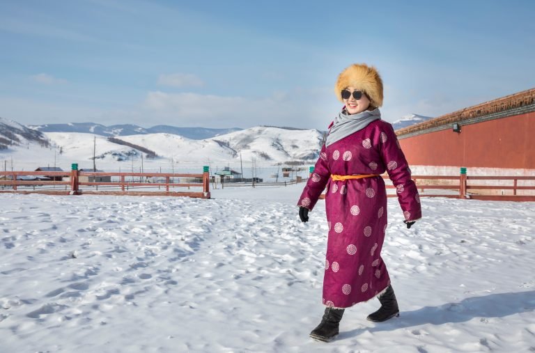 Mongolian woman in winter