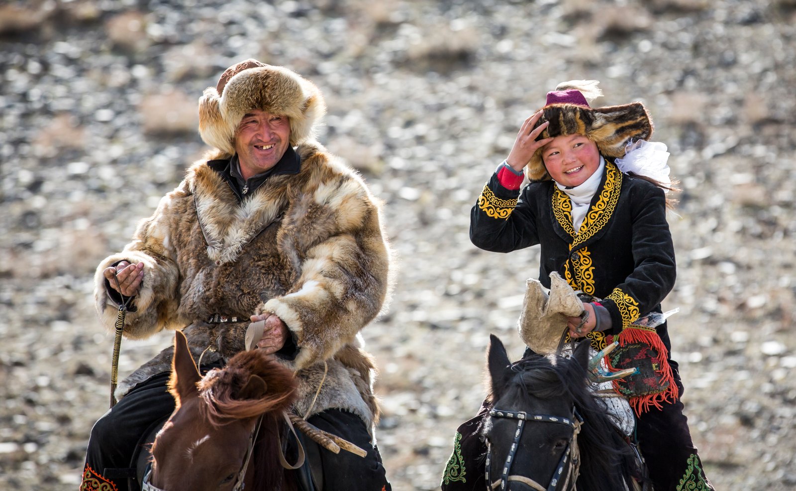 Meet Aisholpan the eagle huntress - seen here together with her father Nurgaiv