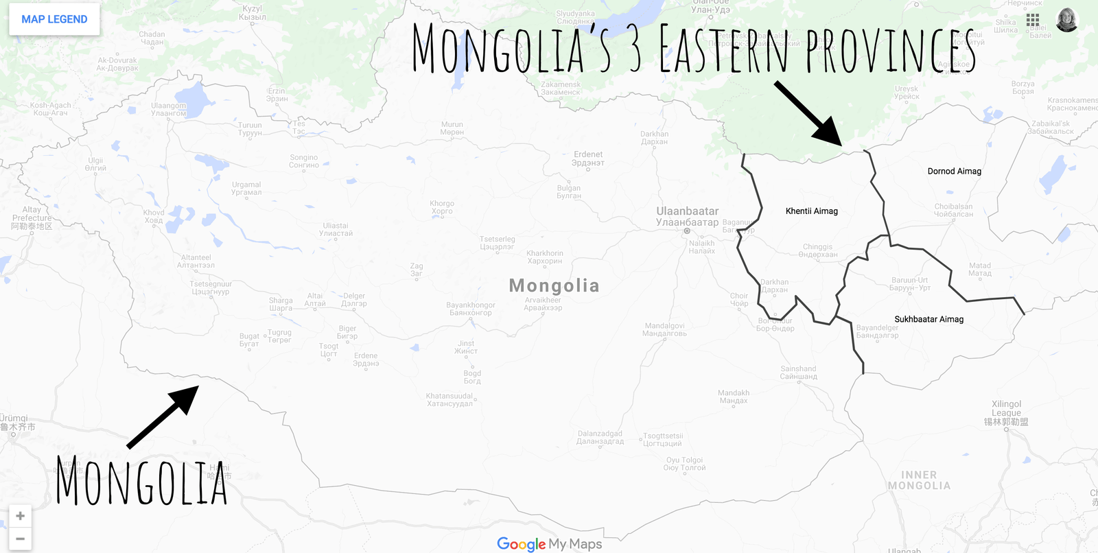 A map of eastern Mongolia