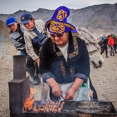 Shashlik at Kazakh Eagle Festival