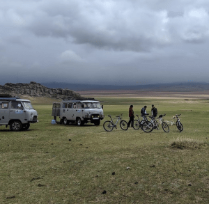 Mongolia's 4x4 Furgon van during mountain biking tour
