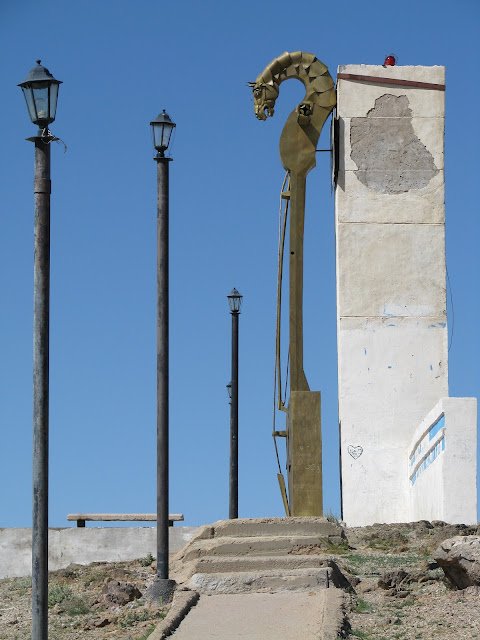 A statue of a Horse Head Fiddle in Mongolia. Experience the music of the Morin Khuur at the cultural shows In Ulaanbaatar