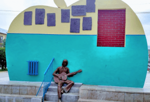 Exploring Ulaanbaatar - The Beatles Statue. This is a much used location for skateboarding in Mongolia