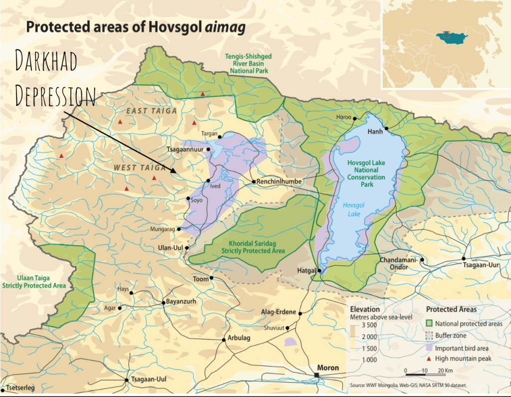 Map of protected areas of Khovsgol Province Mongolia