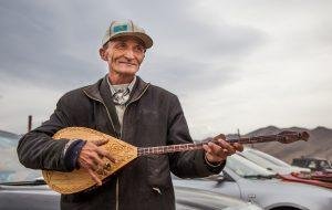 Mongol Kazakh dombra musician in Western Mongolia