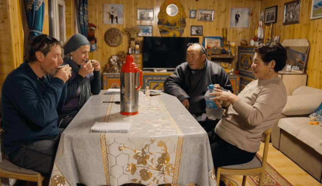 Hosts and guests of Surtiin Tulsa Eco Camp beside Terkhiin Tsagaan Nuur in Mongolia’s Khorgo-Terkhiin Tsagaan Nuur National Park.